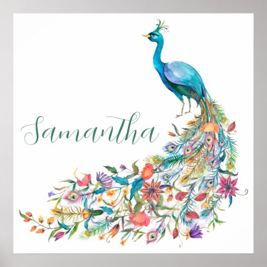 美しい水色の青い孔雀I ポスター (正面)