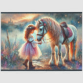 美しい水色の馬と女の子のデコページ 薄葉紙 (正面)