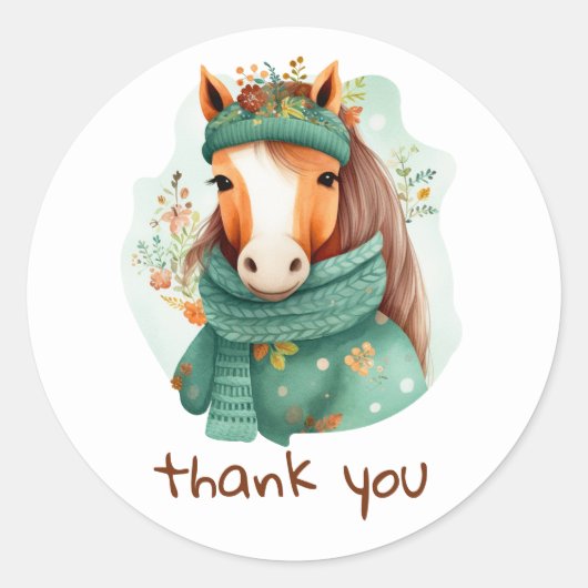 美しい水色の馬のシール ラウンドシール (正面)