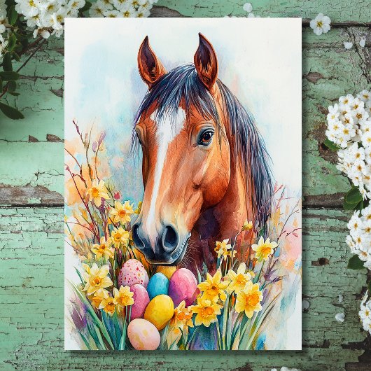 美しい水色の馬の復活祭の願い シーズンカード