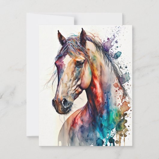 美しい水色の馬グリーティングカード 招待状 (正面)