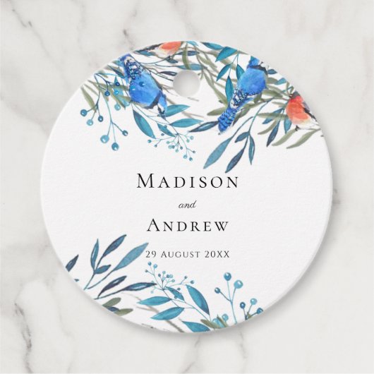 美しい水色の鳥と葉ありがとう フェイバータグ (正面)