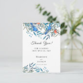 美しい水色の鳥と葉ありがとう ポストカード (スタンド正面)