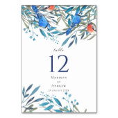 美しい水色の鳥と葉結婚の テーブルナンバー (正面)