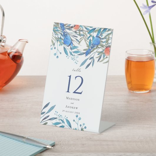 美しい水色の鳥と葉結婚の 台座サイン (インサイチュ)