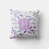 美しい水色の鳥モノグラムの クッション (正面)