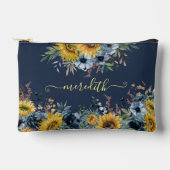 美しい水色ひまわりブルーバックグラウンド名 アクセサリーポーチ (正面)