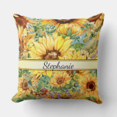 美しい水色ひまわり模様モノグラム クッション (正面)