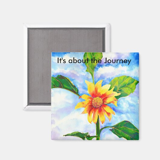 美しい水色ひまわり絵画の マグネット (正面/裏面)