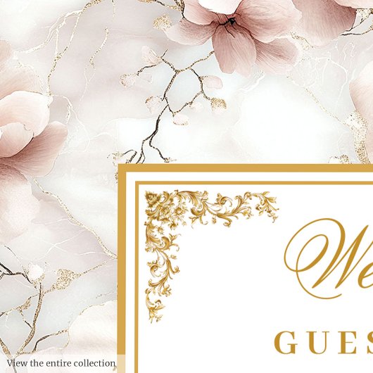 美しい水色ほこりっぽいピンクの花の金ゴールド結婚ズ ゲストブック