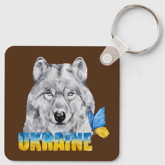 美しい水色ウクライナウルフと蝶 キーホルダー (裏面)