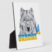 美しい水色ウクライナウルフと蝶 フォトプラーク (側面)