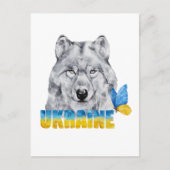 美しい水色ウクライナウルフと蝶 ポストカード (正面)