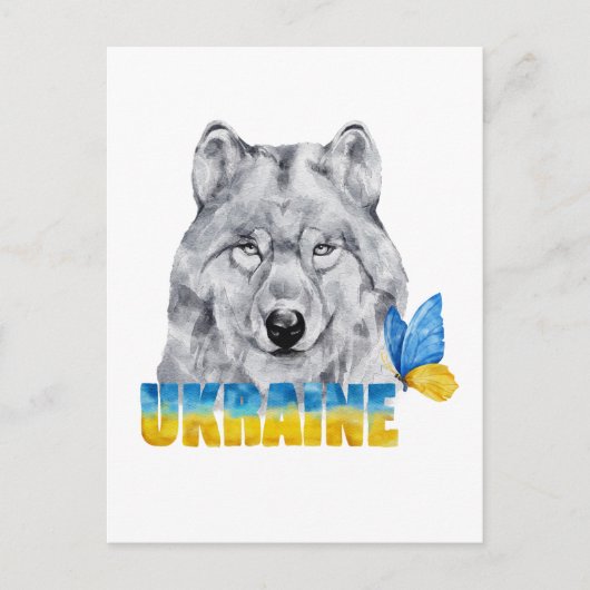 美しい水色ウクライナウルフと蝶 ポストカード (正面)