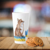 美しい水色ウクライナキツネと蝶 カフェラテマグ