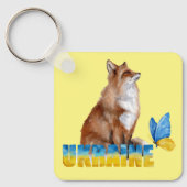 美しい水色ウクライナキツネと蝶 キーホルダー (正面)