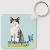 美しい水色ウクライナ猫と蝶 キーホルダー (裏面)