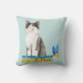 美しい水色ウクライナ猫と蝶 クッション (正面)
