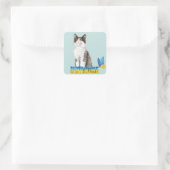 美しい水色ウクライナ猫と蝶 スクエアシール (バッグ)