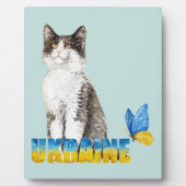 美しい水色ウクライナ猫と蝶 フォトプラーク (正面)
