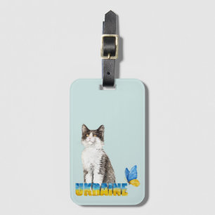 美しい水色ウクライナ猫と蝶 ラゲッジタグ