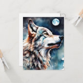 美しい水色オオカミのグリーティングカード カード (正面/裏面インサイチュ)