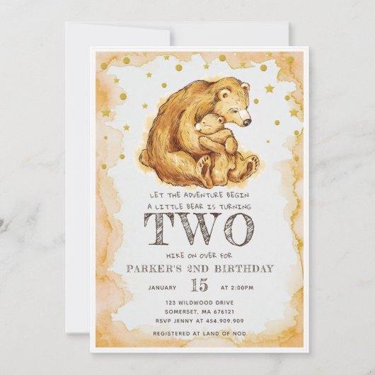美しい水色クマ誕生日2nd誕生日 招待状 (正面)