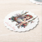 美しい水色クリスマスフェアリー ペーパーコースター (アングル)