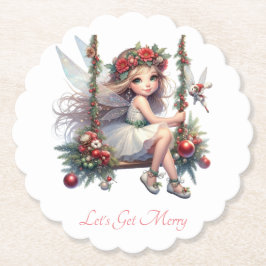 美しい水色クリスマスフェアリー ペーパーコースター