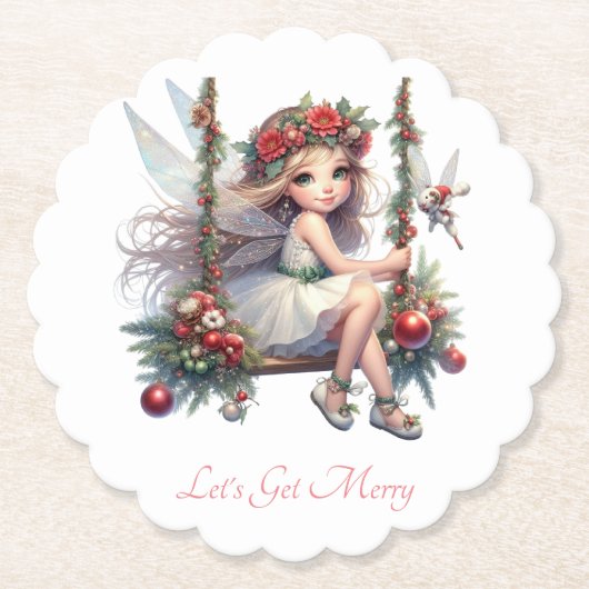 美しい水色クリスマスフェアリー ペーパーコースター (正面)