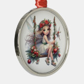 美しい水色クリスマスフェアリー メタルオーナメント (右)