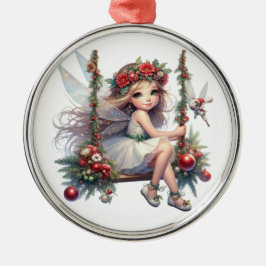 美しい水色クリスマスフェアリー メタルオーナメント