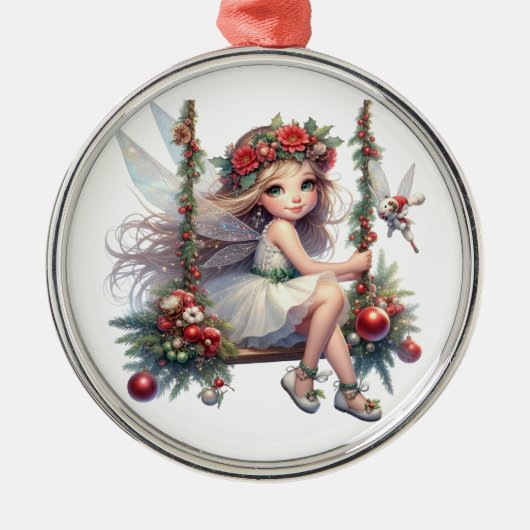 美しい水色クリスマスフェアリー メタルオーナメント (正面)
