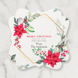 美しい水色クリスマスフラワーメッセージカード フェイバータグ