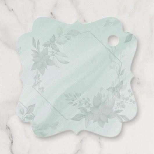 美しい水色クリスマスフラワーメッセージカード フェイバータグ (裏面)