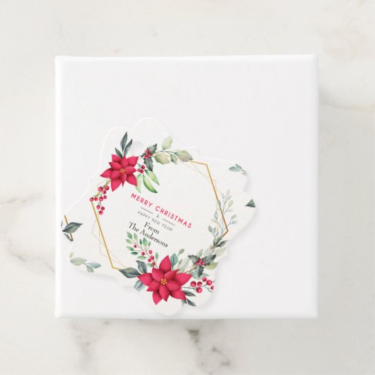 美しい水色クリスマスフラワーメッセージカード フェイバータグ (インサイチュ)