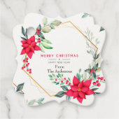 美しい水色クリスマスフラワーメッセージカード フェイバータグ (正面)