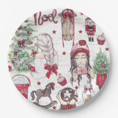 美しい水色クリスマスレッド ペーパープレート (正面)