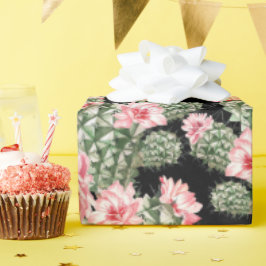 美しい水色サボテン模様ピンクグリーン ラッピングペーパー