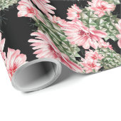 美しい水色サボテン模様ピンクグリーン ラッピングペーパー (ロールコーナー)