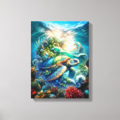 美しい水色スイミングウミガメ キャンバスプリント (正面)