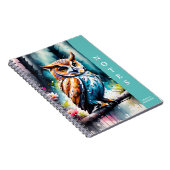 美しい水色スプラッシュスタイルフクロウ ノートブック (右側)