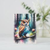 美しい水色スプラッシュスタイルフクロウ ポストカード (スタンド正面)