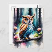 美しい水色スプラッシュスタイルフクロウ ポストカード (正面/裏面)