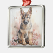 美しい水色ドイツの羊飼い子犬 メタルオーナメント (左)
