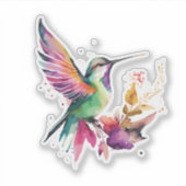 美しい水色ハミングバードイラストレーション シール (正面)