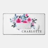 美しい水色ピンクのフローラと名前 デスクマット (キーボード&マウス)