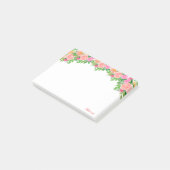 美しい水色ピンクの花と書道 ポストイット (アングル)