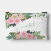 美しい水色ピンクの花の名パーソナライズされた前 アクセサリーポーチ (正面)