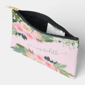 美しい水色ピンクの花の名パーソナライズされた前 アクセサリーポーチ (見開き)